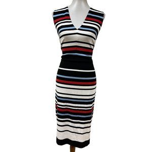 Striped Sleeveless Dress - Black, White, Red, Blue